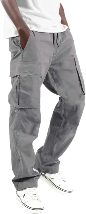 Men's Causal Wide Leg Cargo Pants Athletic Pants Loose-Fit Classic Lightweight Comfy Daily Wear with Multi-Pocket