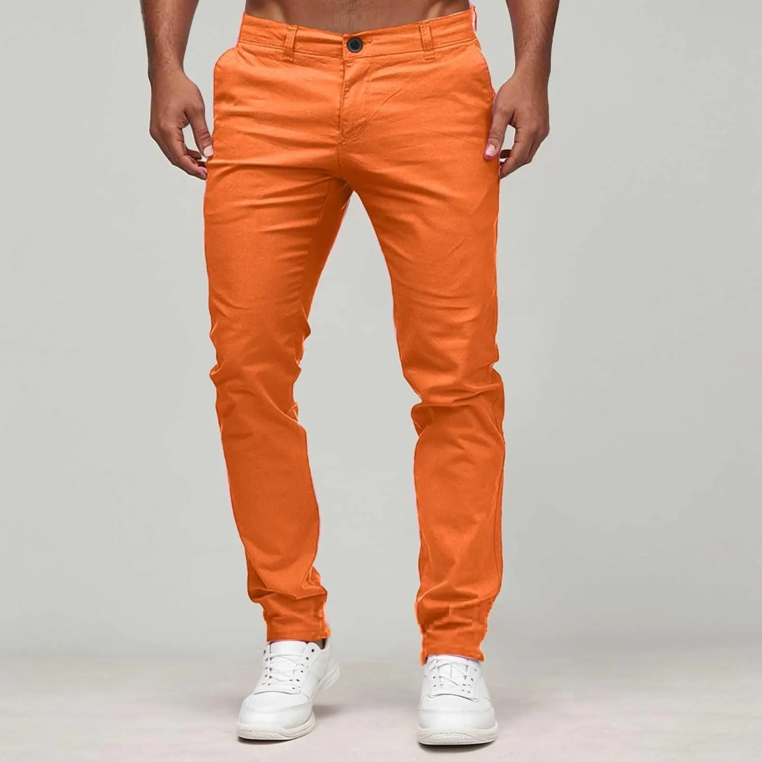 Mens Chino Pants Slim Fit Flat Front Stretch Skinny Straight Leg Classic Twill Dress Pants with Pockets