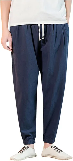Mens Classic Casual Pants Workout Athletic Pants Parachute Tapered Cotton Linen Sweatpants Hiking Jogger Fashion Pant