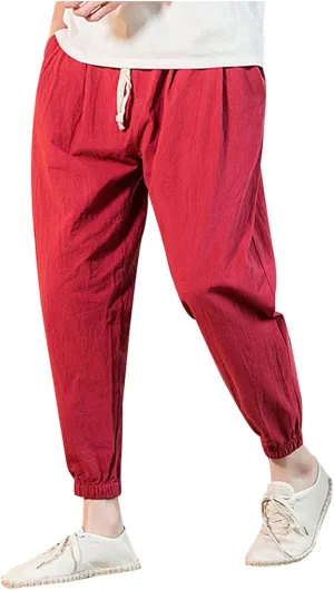 Mens Classic Casual Pants Workout Athletic Pants Parachute Tapered Cotton Linen Sweatpants Hiking Jogger Fashion Pant