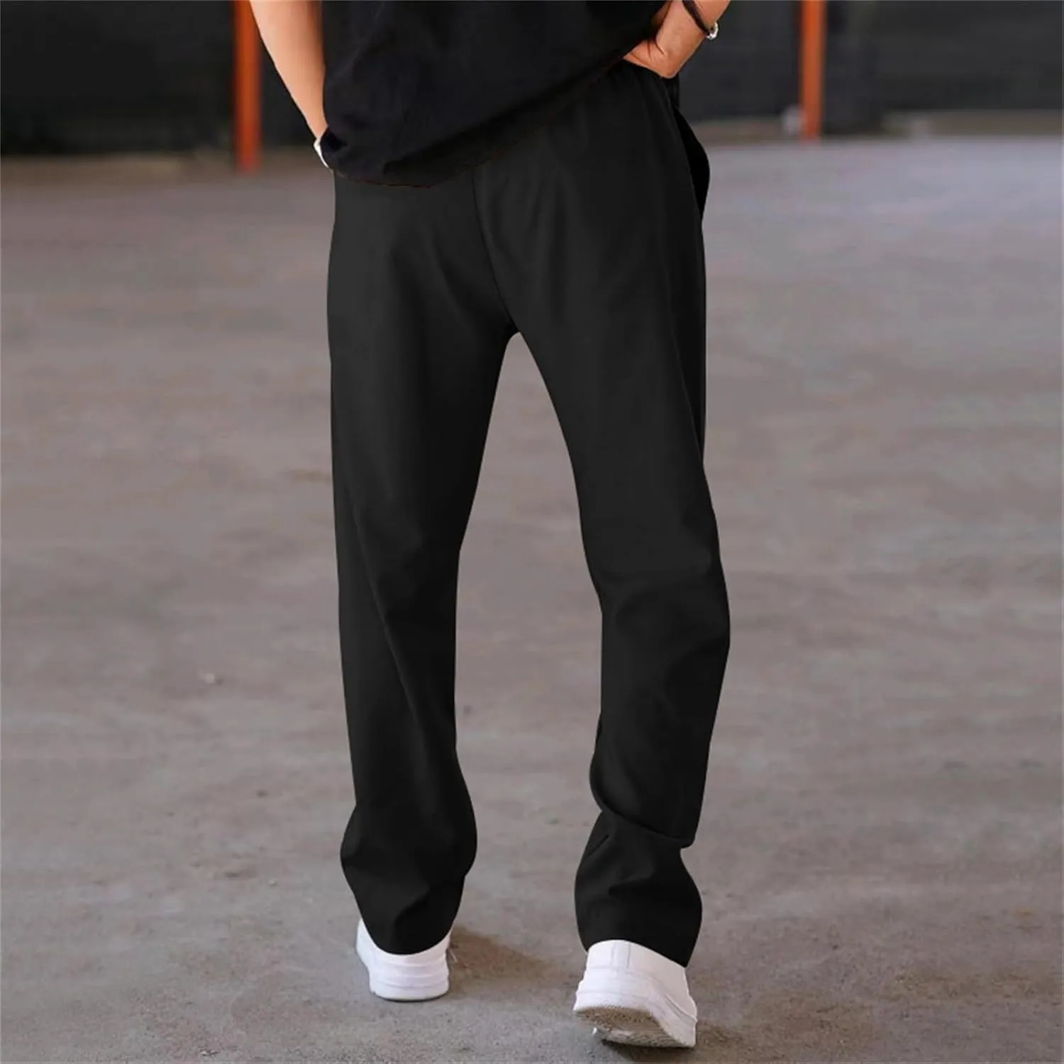 Men's Classic Chino Pants Bottom Sweatpants Cotton Linen Yoga Pants Solid Color Casual Trousers with Pockets