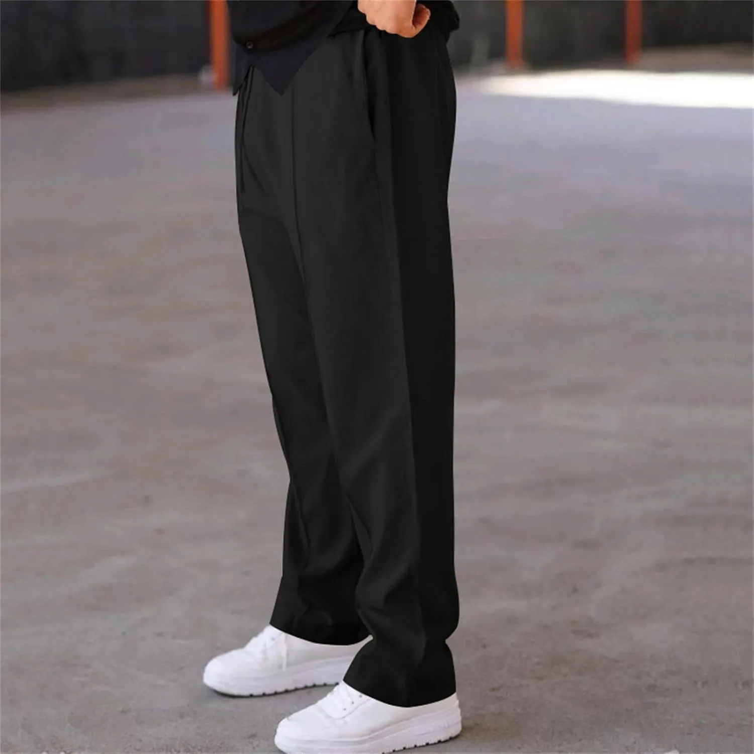 Men's Classic Chino Pants Bottom Sweatpants Cotton Linen Yoga Pants Solid Color Casual Trousers with Pockets