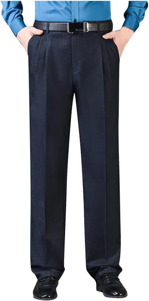 Mens Classic Fit Dress Pants Flat Front Straight Leg Formal Wrinkle Free Expandable Waist Casual Business Suit Pants