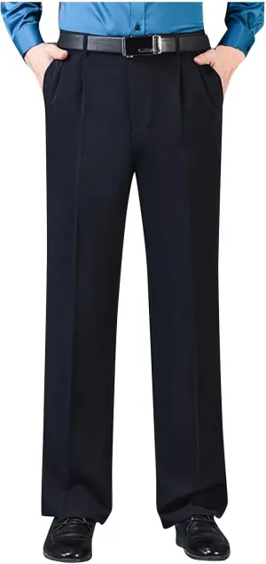 Mens Classic Fit Dress Pants Flat Front Straight Leg Formal Wrinkle Free Expandable Waist Casual Business Suit Pants