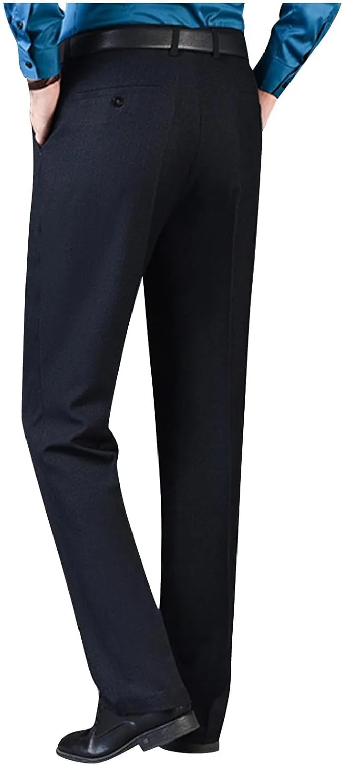 Mens Classic Fit Dress Pants Flat Front Straight Leg Formal Wrinkle Free Expandable Waist Casual Business Suit Pants