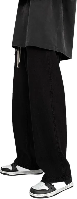 Men's Classic Regular Fit Jeans, Vintage Straight Wide Leg Denim Pants with Pockets Baggy Trousers Streetwear