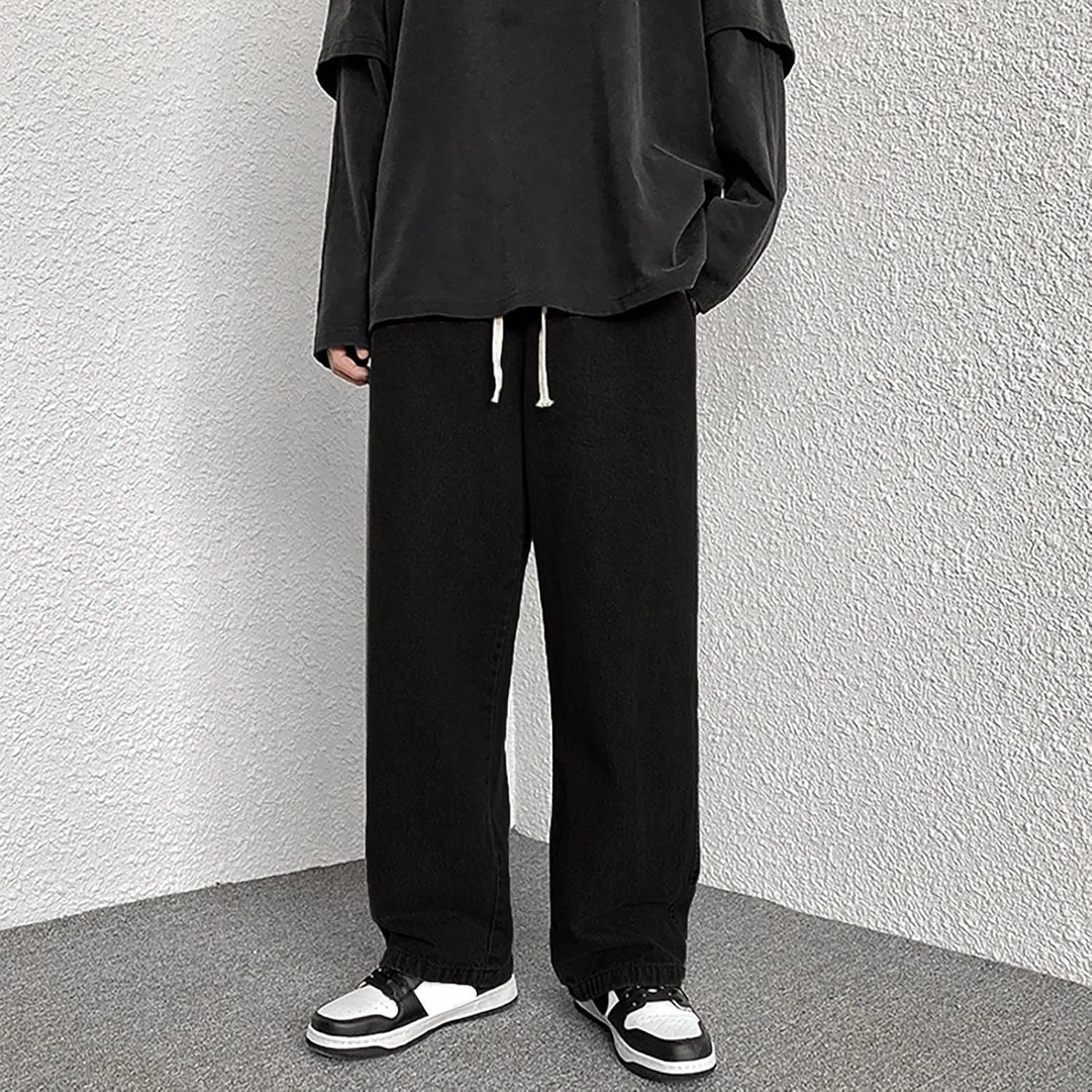 Men's Classic Regular Fit Jeans, Vintage Straight Wide Leg Denim Pants with Pockets Baggy Trousers Streetwear