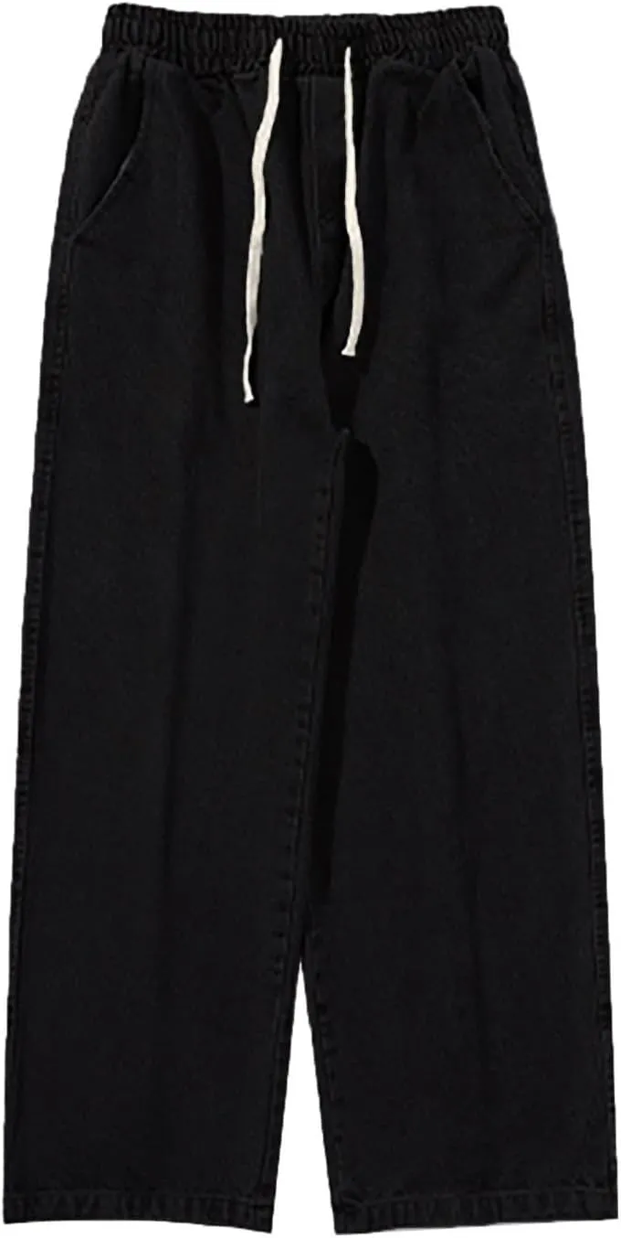 Men's Classic Regular Fit Jeans, Vintage Straight Wide Leg Denim Pants with Pockets Baggy Trousers Streetwear