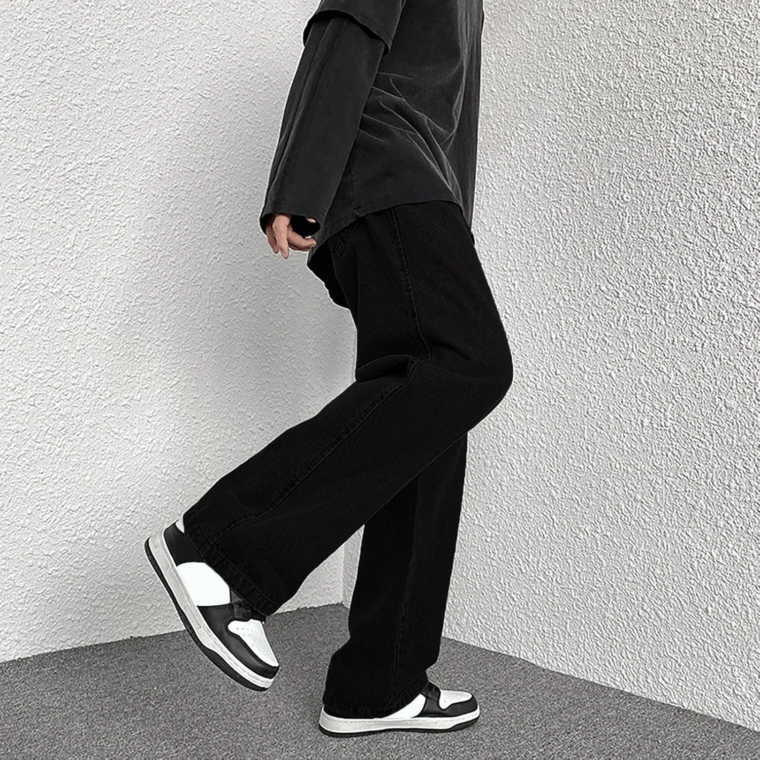 Men's Classic Regular Fit Jeans, Vintage Straight Wide Leg Denim Pants with Pockets Baggy Trousers Streetwear
