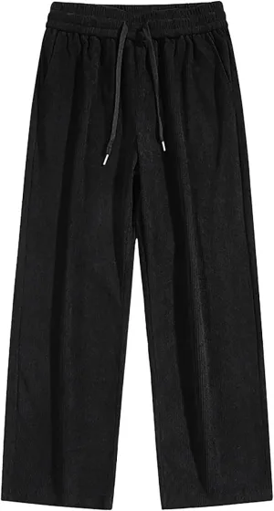 Men's Corduroy Pants Vintage Drawstring Waist Heavyweight Joggers Cargo Pants Streetwear Long Trousers with Pockets