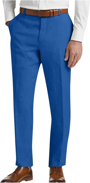 Mens Cotton Linen Suit Pants Classic Fit Casual Business Dress Pant Lightweight Wrinkle Free Stretchy Lounge Trousers