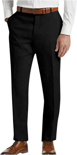 Mens Cotton Linen Suit Pants Classic Fit Casual Business Dress Pant Lightweight Wrinkle Free Stretchy Lounge Trousers