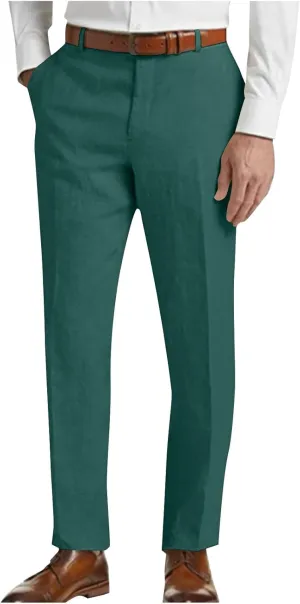 Mens Cotton Linen Suit Pants Classic Fit Casual Business Dress Pant Lightweight Wrinkle Free Stretchy Lounge Trousers
