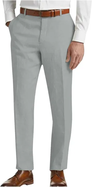 Mens Cotton Linen Suit Pants Classic Fit Casual Business Dress Pant Lightweight Wrinkle Free Stretchy Lounge Trousers