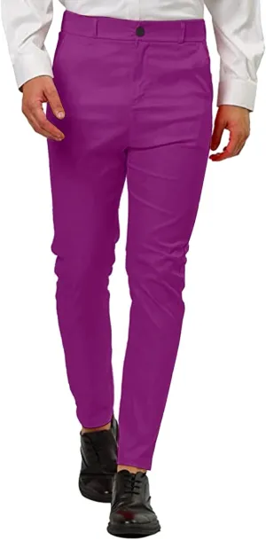 Mens Dress Pants Plus Size Slim Fit Skinny Trousers Classic Flat Front Business Casual Wedding Suit Pants with Pocket