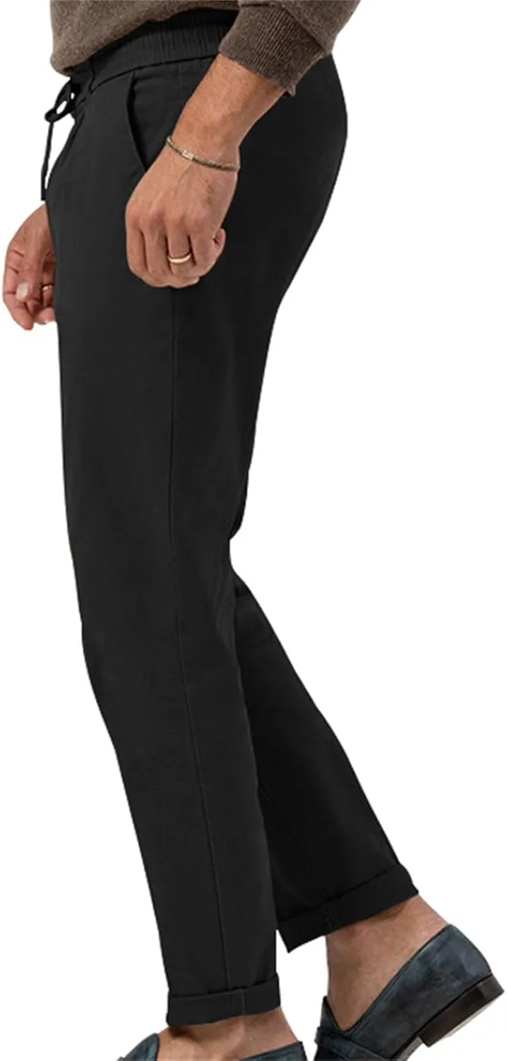 Mens Dress Pants Straight Elastic Waist Casual Lightweight Slim Fit Solid Pants Beach Yoga Business Trousers Pockets