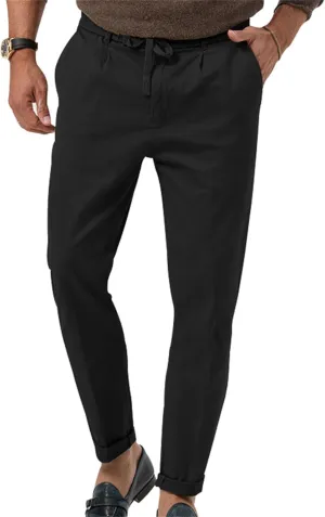Mens Dress Pants Straight Elastic Waist Casual Lightweight Slim Fit Solid Pants Beach Yoga Business Trousers Pockets