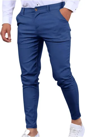 Men's Dress Pants Stretch Waist Business Casual Suit Pants Slim Fit Work Golf Pants with Pockets