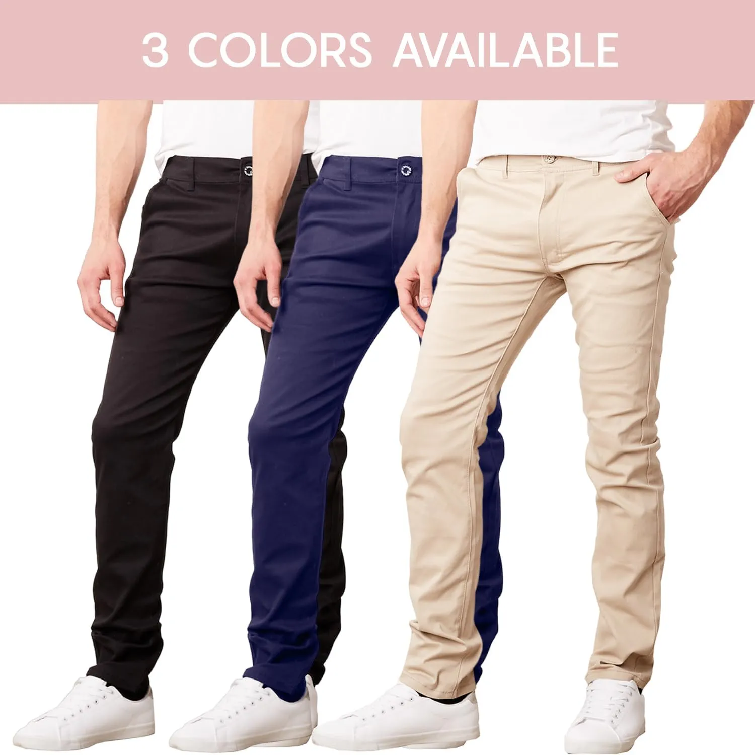 Men's Flex Stretch Slim Fit Chino Pants, Classic Rayon Blend Pants with Multi Pocket 2-Pack
