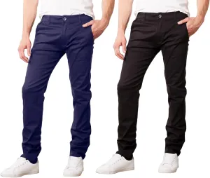 Men's Flex Stretch Slim Fit Chino Pants, Classic Rayon Blend Pants with Multi Pocket 2-Pack