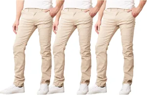 Men's Flex Stretch Slim Fit Chino Pants, Classic Rayon Blend Pants with Multi Pocket 3 Pack