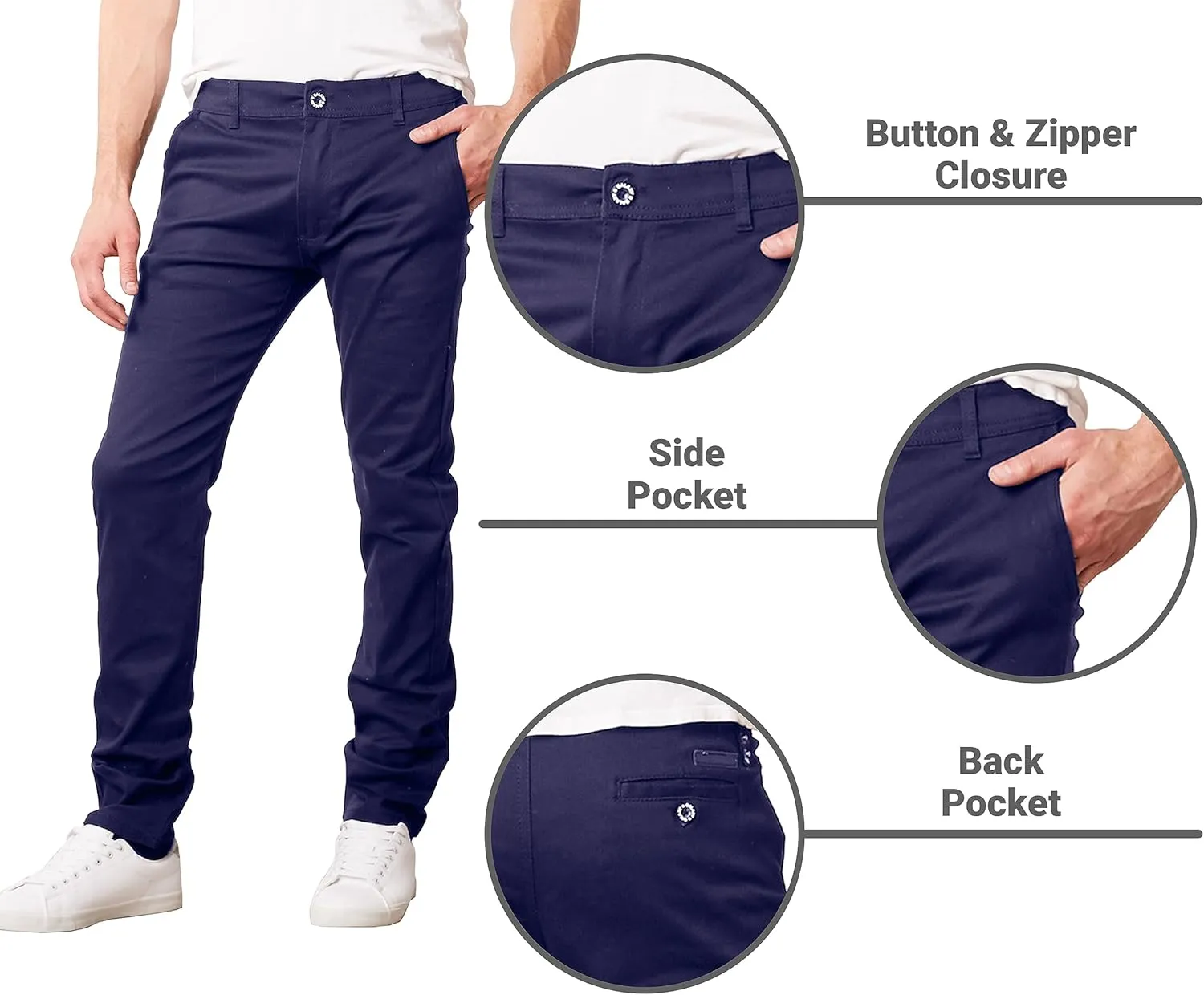 Men's Flex Stretch Slim Fit Chino Pants, Classic Rayon Blend Pants with Multi Pocket