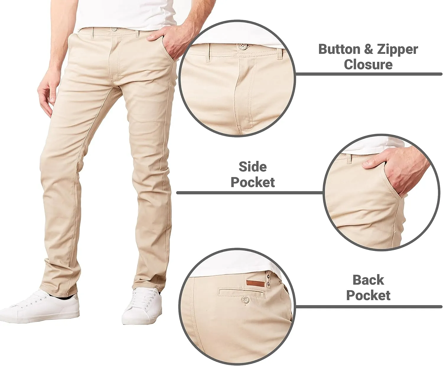 Men's Flex Stretch Slim Fit Chino Pants, Classic Rayon Blend Pants with Multi Pocket