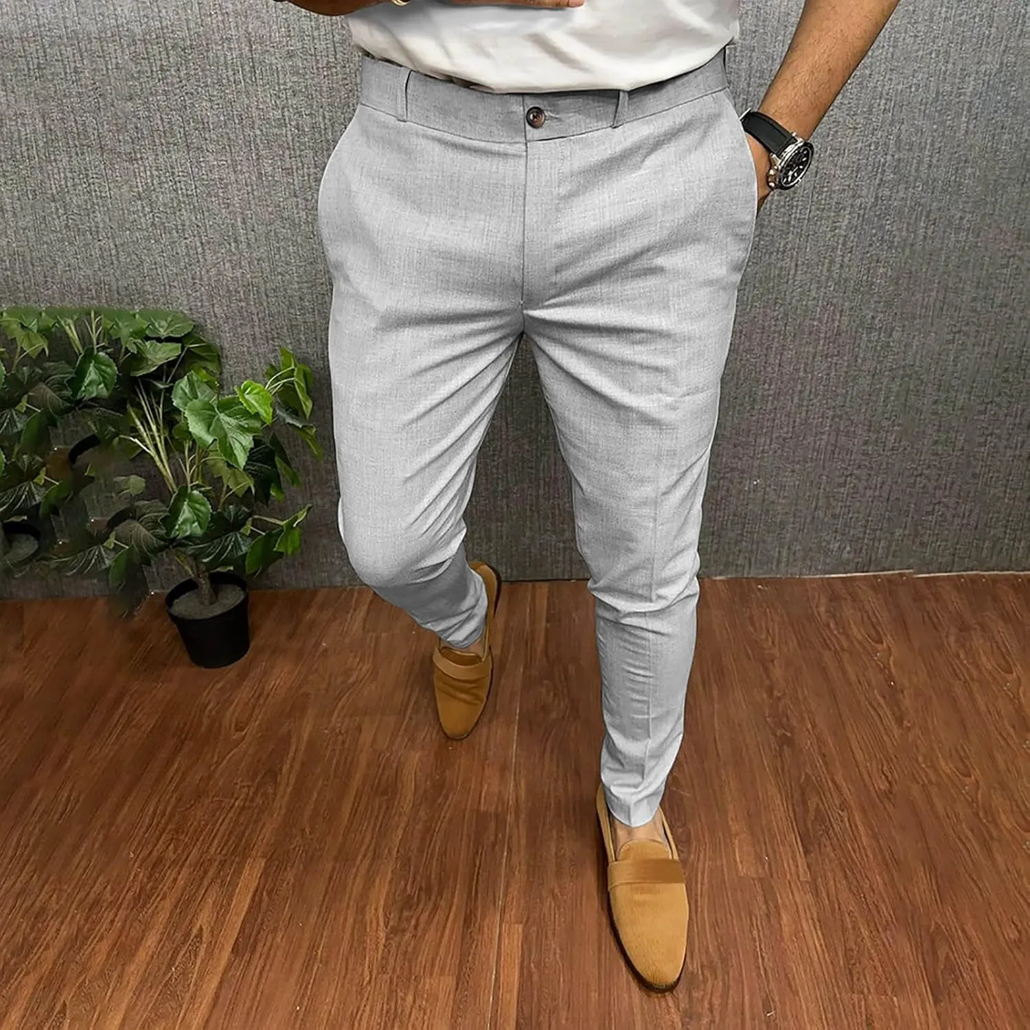 Men's Golf Pants Slim Fit Stretch Work Dress Pants Quick Dry Lightweight Business Casual Trousers with Pockets