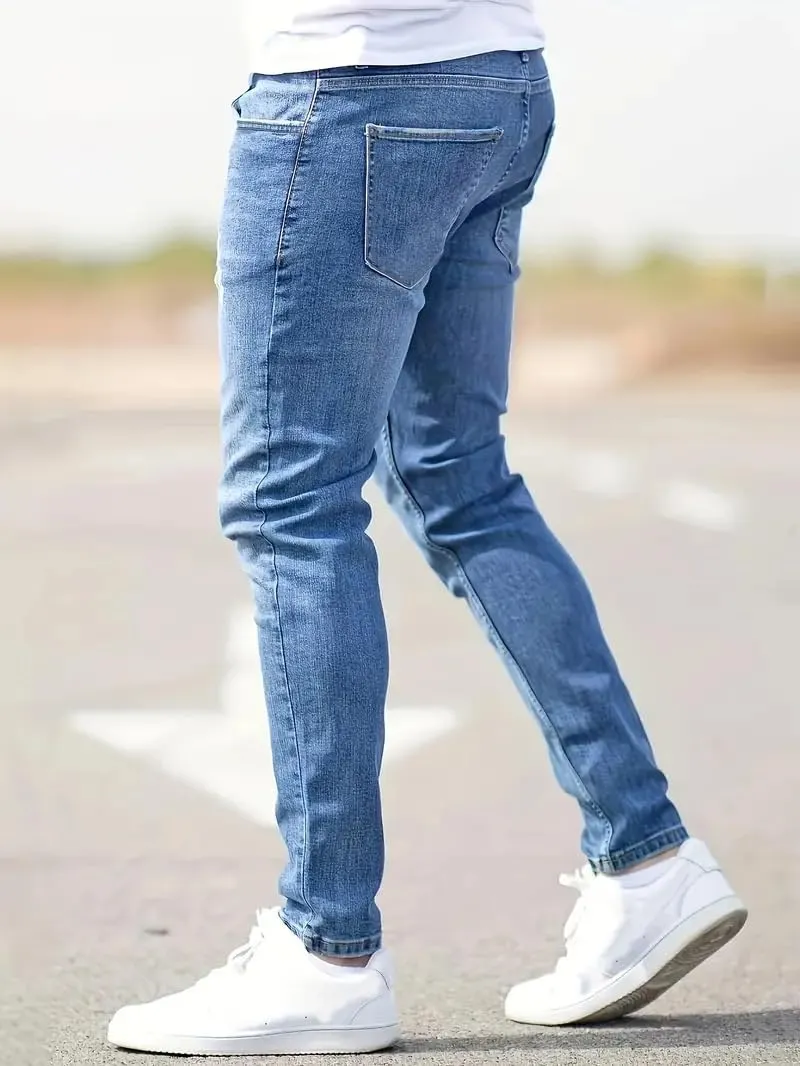 Mens Jeans Casual Slim Fit Skinny Denim Washed Stretch Tapered Jean Pants Trousers Fashion Clothing for Boyfriend Gift