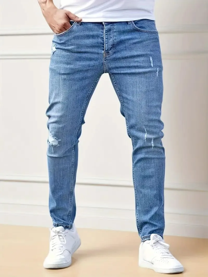 Mens Jeans Casual Slim Fit Skinny Denim Washed Stretch Tapered Jean Pants Trousers Fashion Clothing for Boyfriend Gift