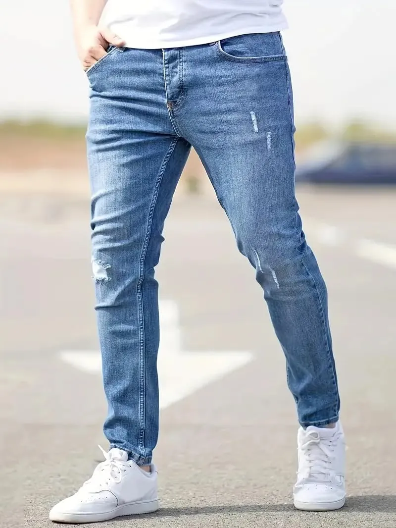 Mens Jeans Casual Slim Fit Skinny Denim Washed Stretch Tapered Jean Pants Trousers Fashion Clothing for Boyfriend Gift
