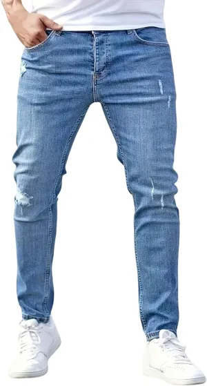 Mens Jeans Casual Slim Fit Skinny Denim Washed Stretch Tapered Jean Pants Trousers Fashion Clothing for Boyfriend Gift