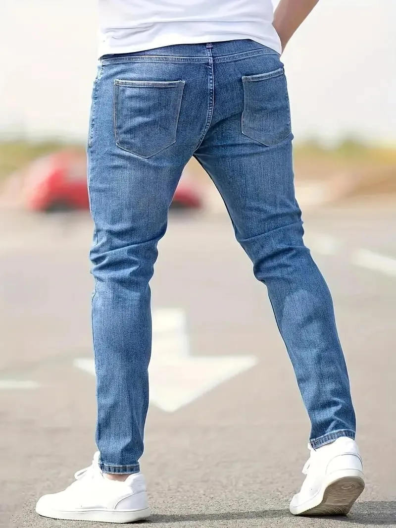 Mens Jeans Casual Slim Fit Skinny Denim Washed Stretch Tapered Jean Pants Trousers Fashion Clothing for Boyfriend Gift