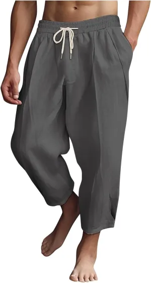 Mens Lightweight Linen Pants Solid Color Summer Sweatpants Lounge Classic Fit Beach Yoga Trousers Outdoor Joggers