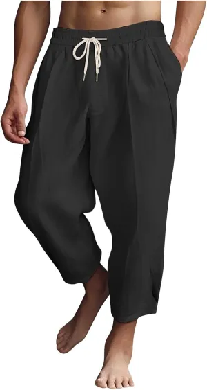 Mens Lightweight Linen Pants Solid Color Summer Sweatpants Lounge Classic Fit Beach Yoga Trousers Outdoor Joggers