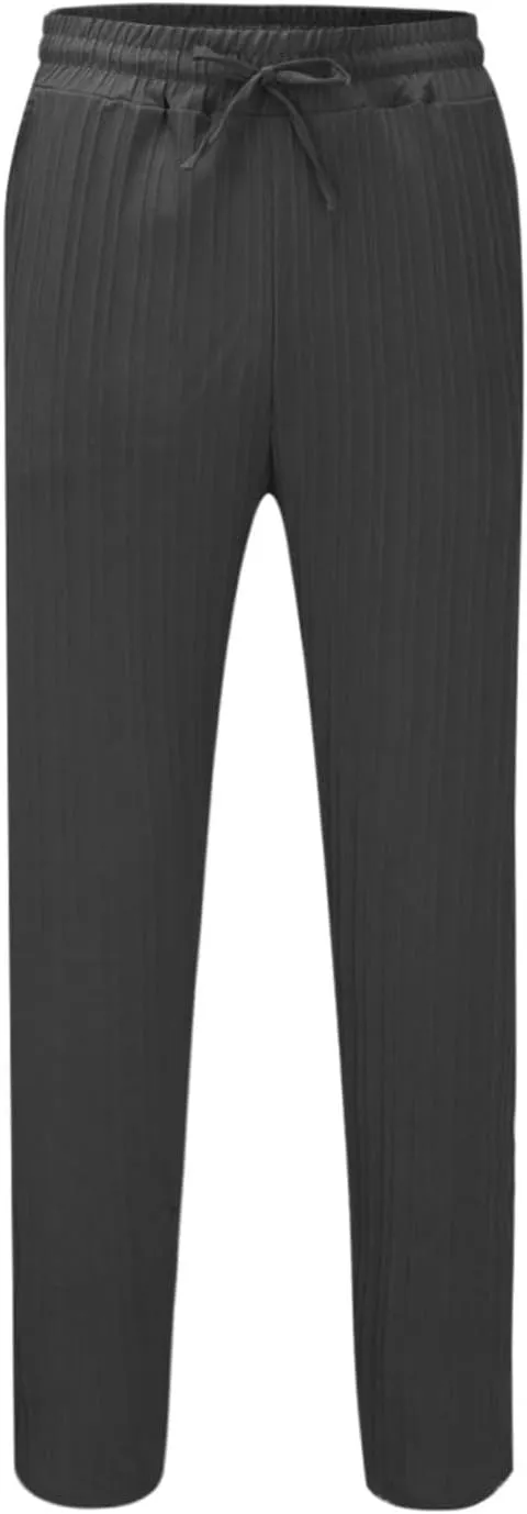 Mens Linen Cotton Drawstring Pants Elastic Waist Drawstring Casual Striped Trousers Trend Hippie Hip Hop Streetwear for Men