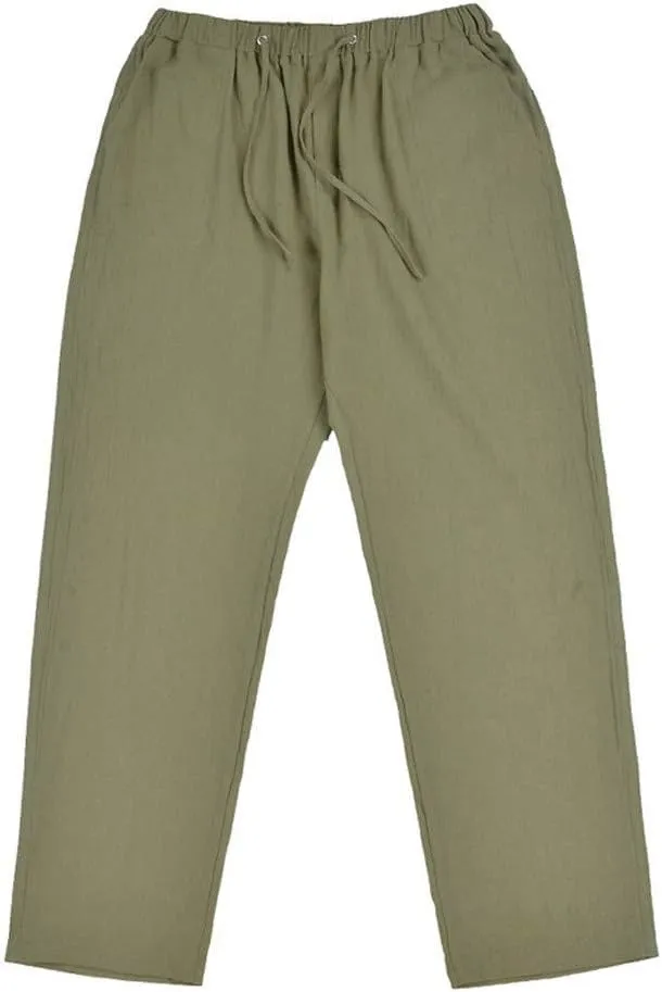 Mens Linen Harem Drawstring Plaid Pants Casual Elastic Waist Lightweight Loose Trouser Hippie Summer Beach Yoga Pant