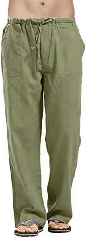 Mens Linen Harem Drawstring Plaid Pants Casual Elastic Waist Lightweight Loose Trouser Hippie Summer Beach Yoga Pant
