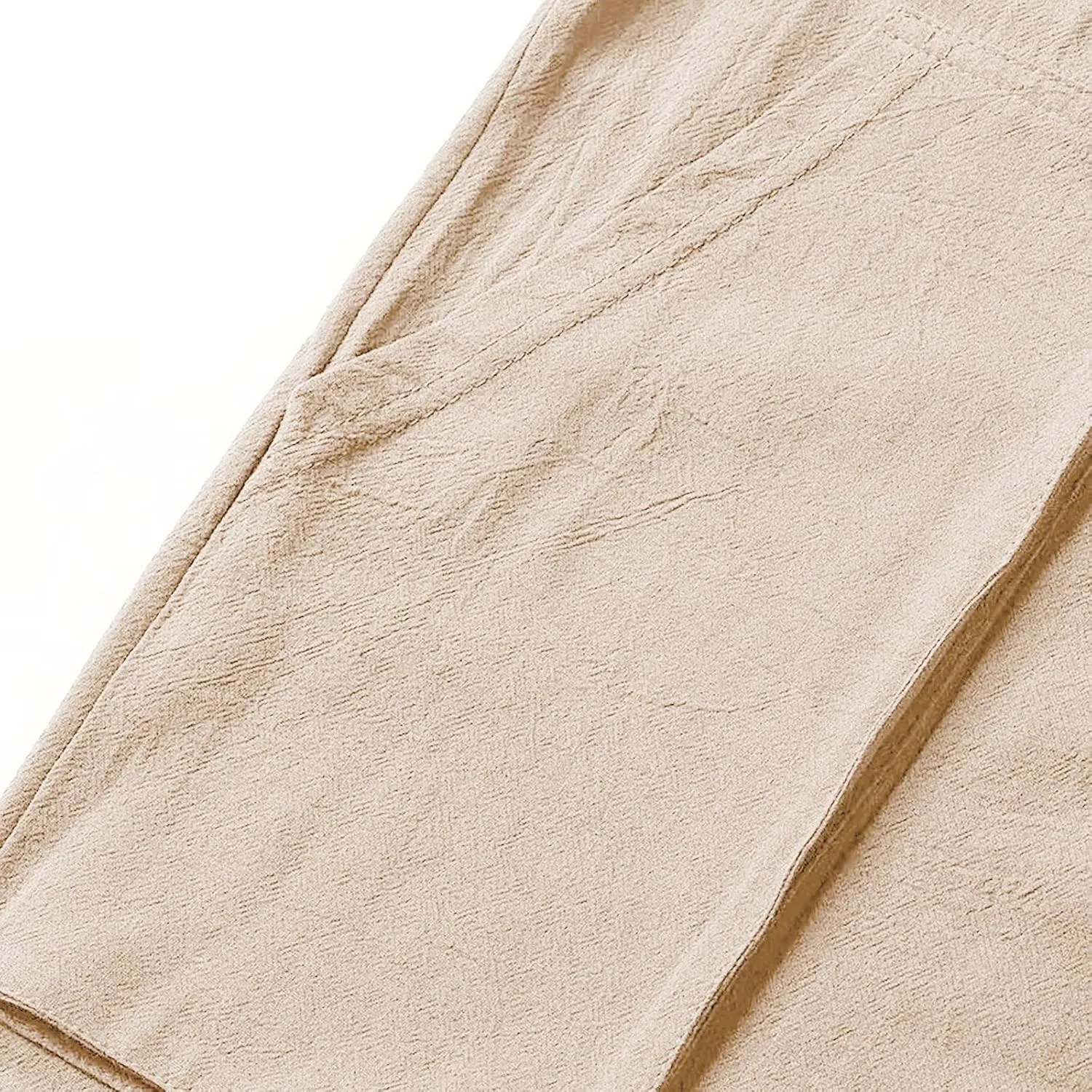 Men's Linen Pants Cargo Casual Pants Drawstring Elastic Waist Tapered Slacks Summer Beach Trousers with Multi Pockets