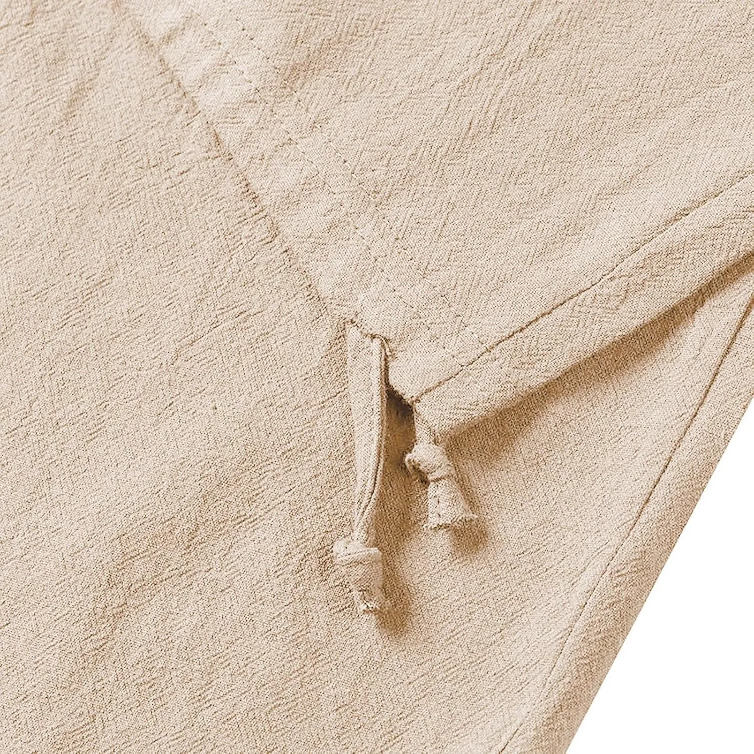 Men's Linen Pants Cargo Casual Pants Drawstring Elastic Waist Tapered Slacks Summer Beach Trousers with Multi Pockets