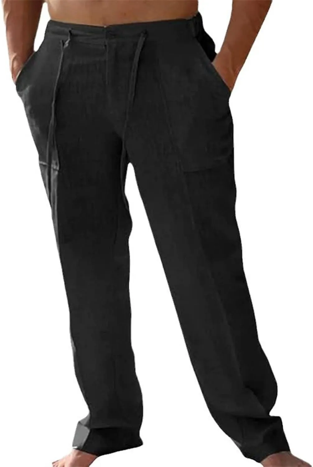 Men's Linen Pants Pants for Men Baggy Straight Leg High Waisted Loose Fit Cotton Linen Casual Summer Beach Pant