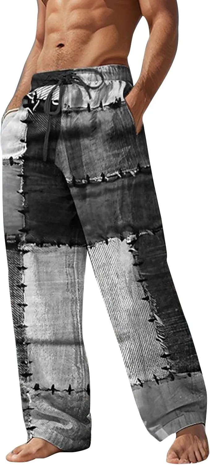 Mens Linen Pants Slim Fit Classic Flat Front Chino Pants Casual Lightweight Straight Leg Summer Beach Trousers