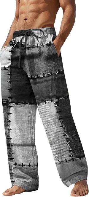 Mens Linen Pants Slim Fit Classic Flat Front Chino Pants Casual Lightweight Straight Leg Summer Beach Trousers