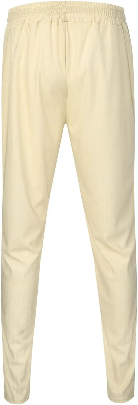 Mens Linen Stripe Casual Pants Stretch Slim Fit Skinny Jogging Sweatpants for Men Textured Business Tapered Chino Trousers