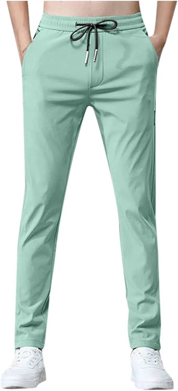 Mens Quick Drying Stretch Pants,Casual Outdoor Lightweight Pant Elastic Waist Sports Pant Athletic Hiking Travel Pant