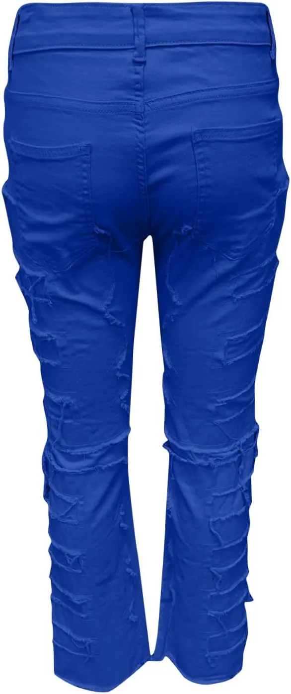 Men's Ripped Distressed Destroyed Straight Fit Skinny Stretchy Slim Fit Stacked Hip Hop Trousers Fashion Streetwear