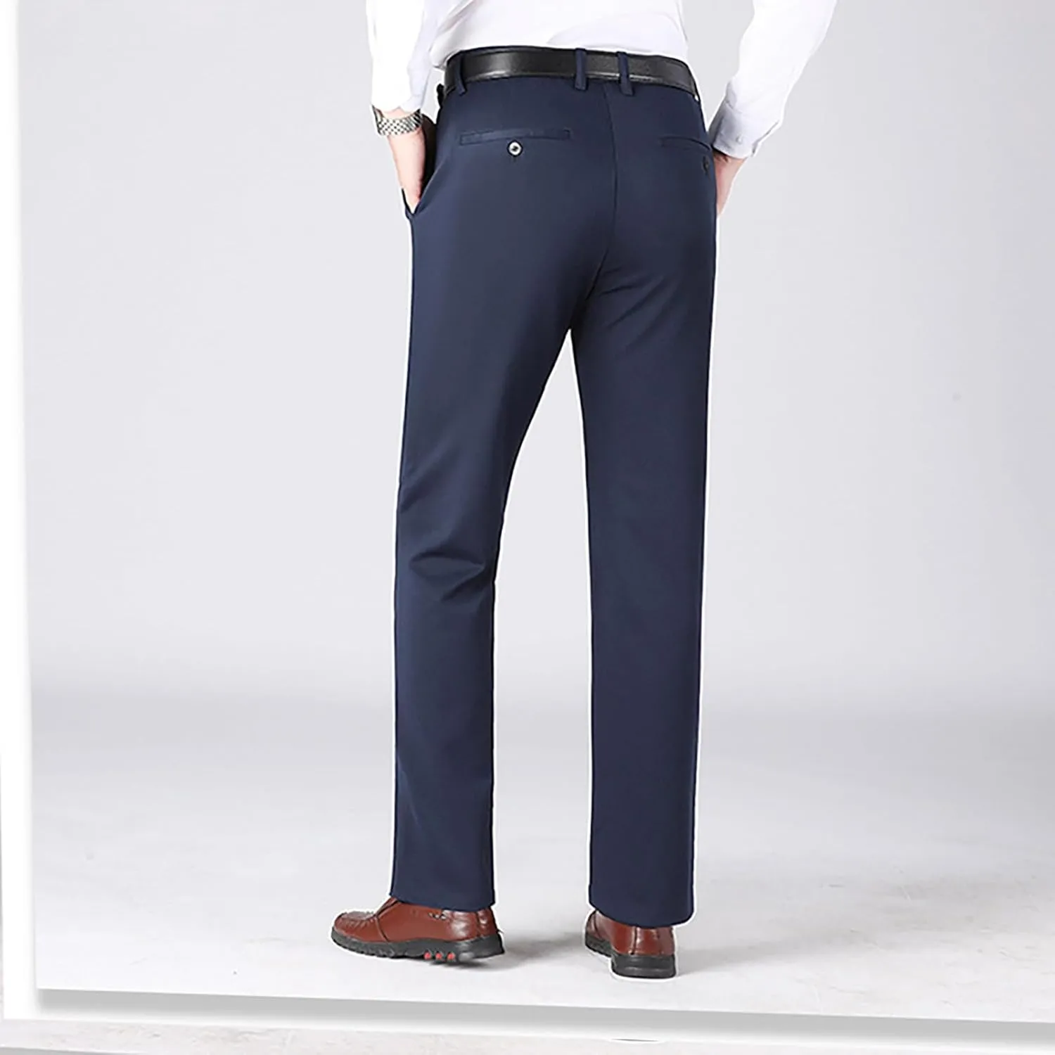 Mens Slim Fit Dress Pants Stretch Classic Flat Front Work Pants Lightweight Casual Business Office Straight Trousers
