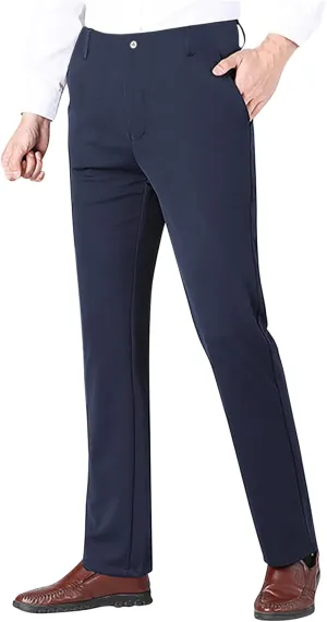 Mens Slim Fit Dress Pants Stretch Classic Flat Front Work Pants Lightweight Casual Business Office Straight Trousers