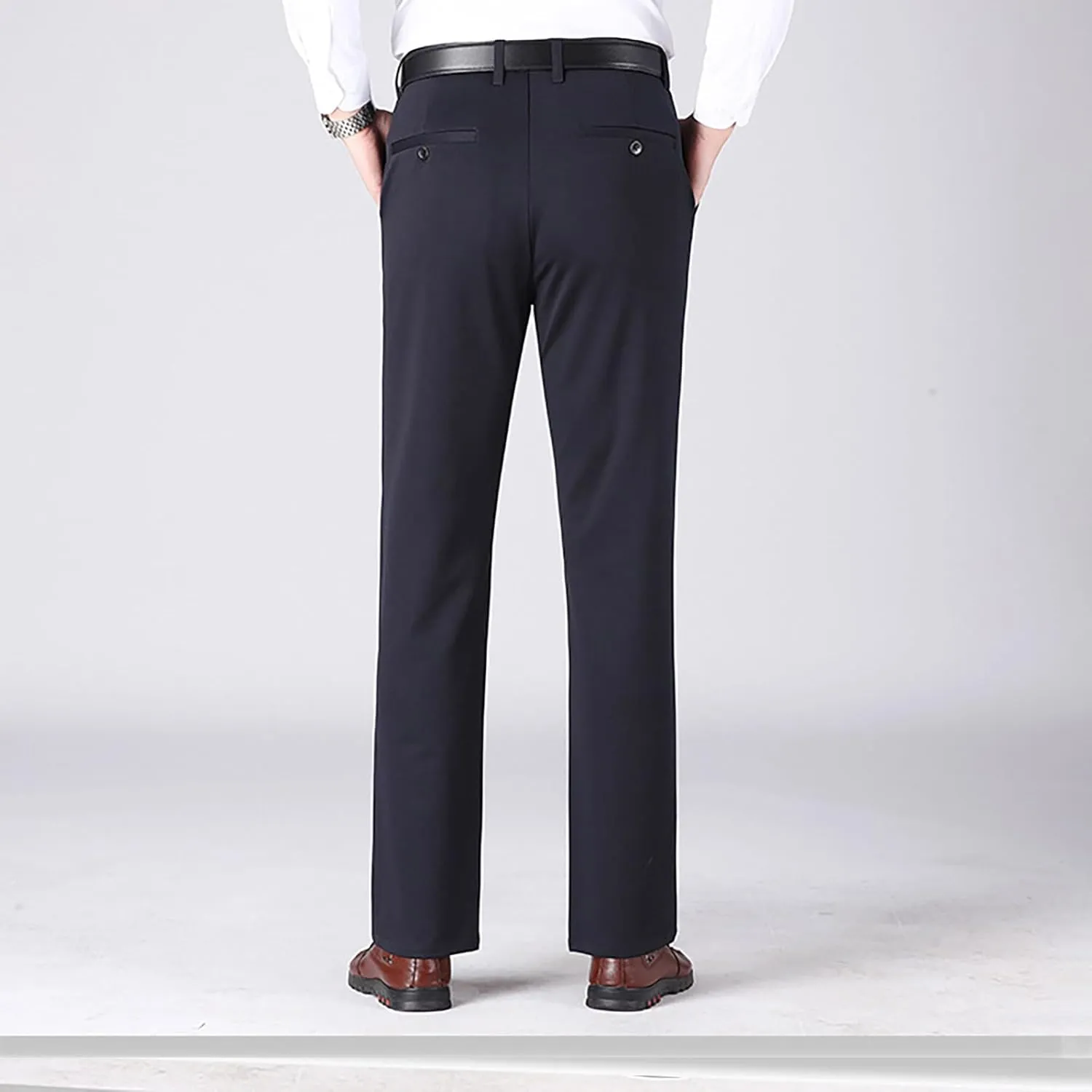 Mens Slim Fit Dress Pants Stretch Classic Flat Front Work Pants Lightweight Casual Business Office Straight Trousers