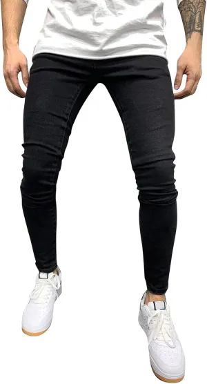 Mens Slim Fit Jeans Stretch Skinny Stretch Jean Fashion Flex Tapered Leg Denim Pants Casual Classic Plain Trousers